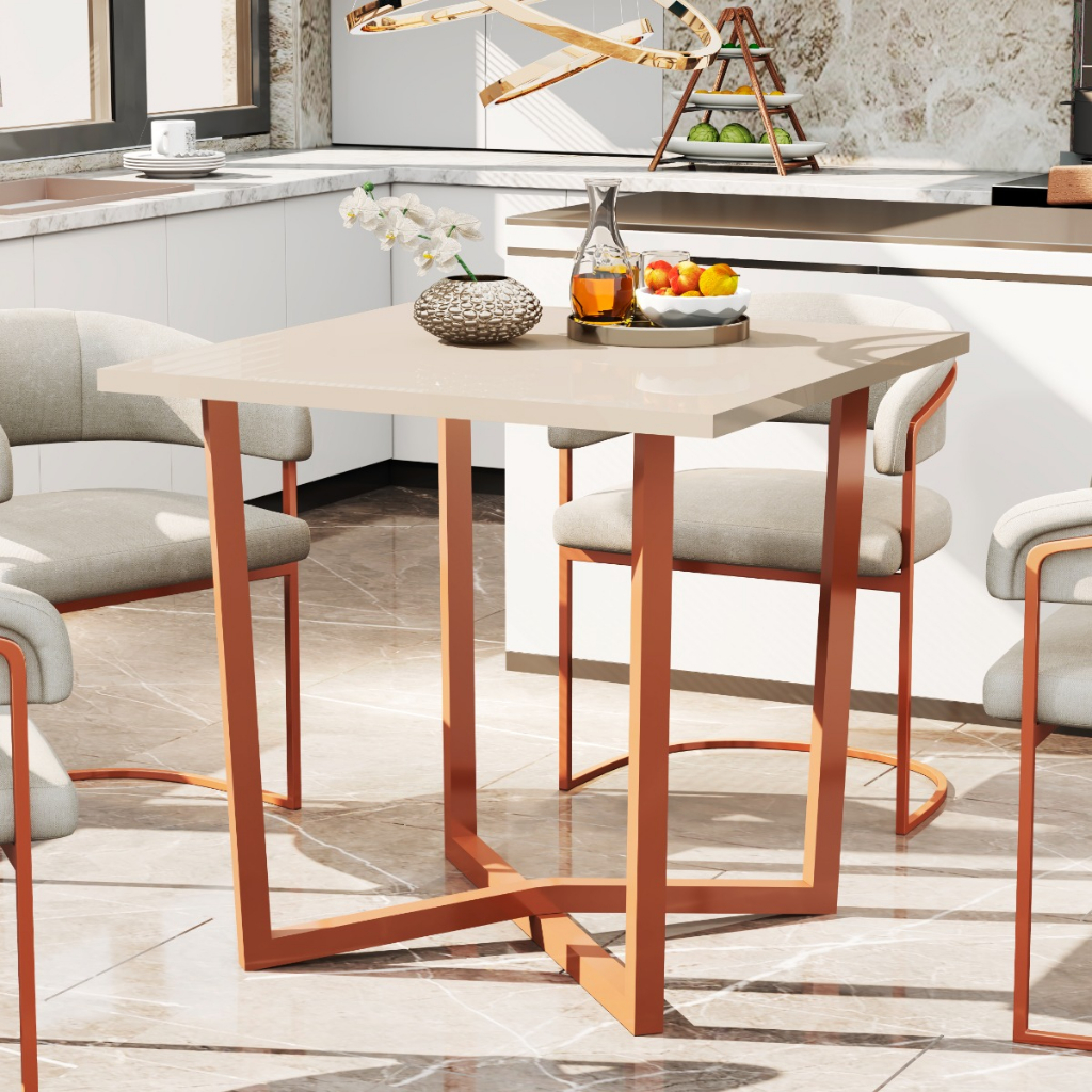 Mesa De Jantar 80x80 4 Lugares Valence Industrial Pés Em Aço Apartamento Compacta