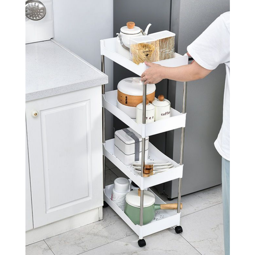 Armário Carrinho Organizador Multiuso Com 4 Camadas Com Rodinhas Cozinha Banheiro Quarto Lavanderia