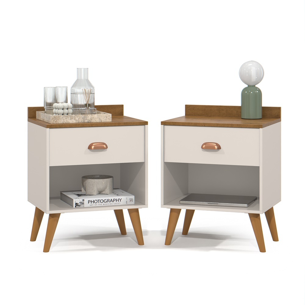 Kit 2 Mesa de Cabeceira Retrô com Prateleira Charme - Diversas cores