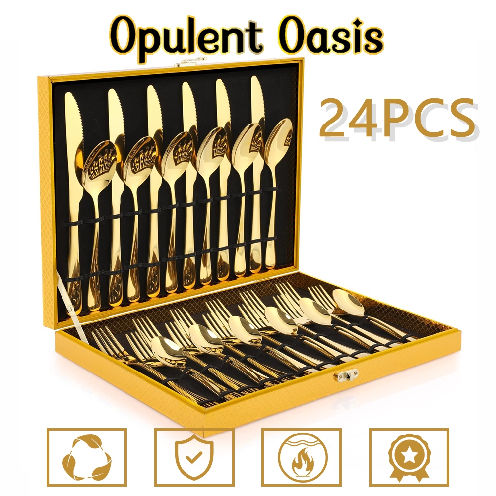 Opulent Oasis>Kit Jogo Talheres Inox 24pçs Slim faqueiro Em Aço para cozinha utensílios domésticos