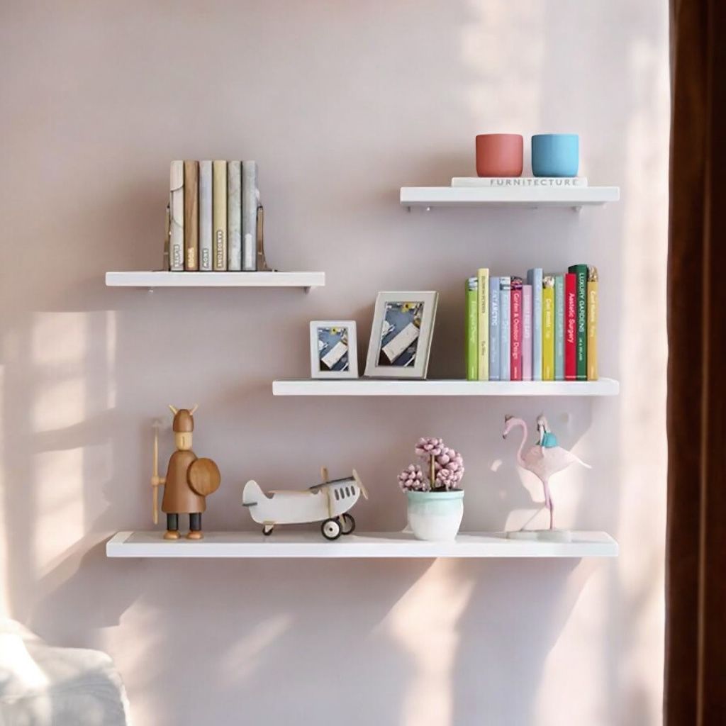 Kit 4 Prateleiras Nicho Mdf Branco 10x20/30/40/45 Sala Quarto Cozinha Com Kit De Instalação