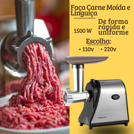máquina de moer carne elétrica 500w acessórios e funil para linguiça