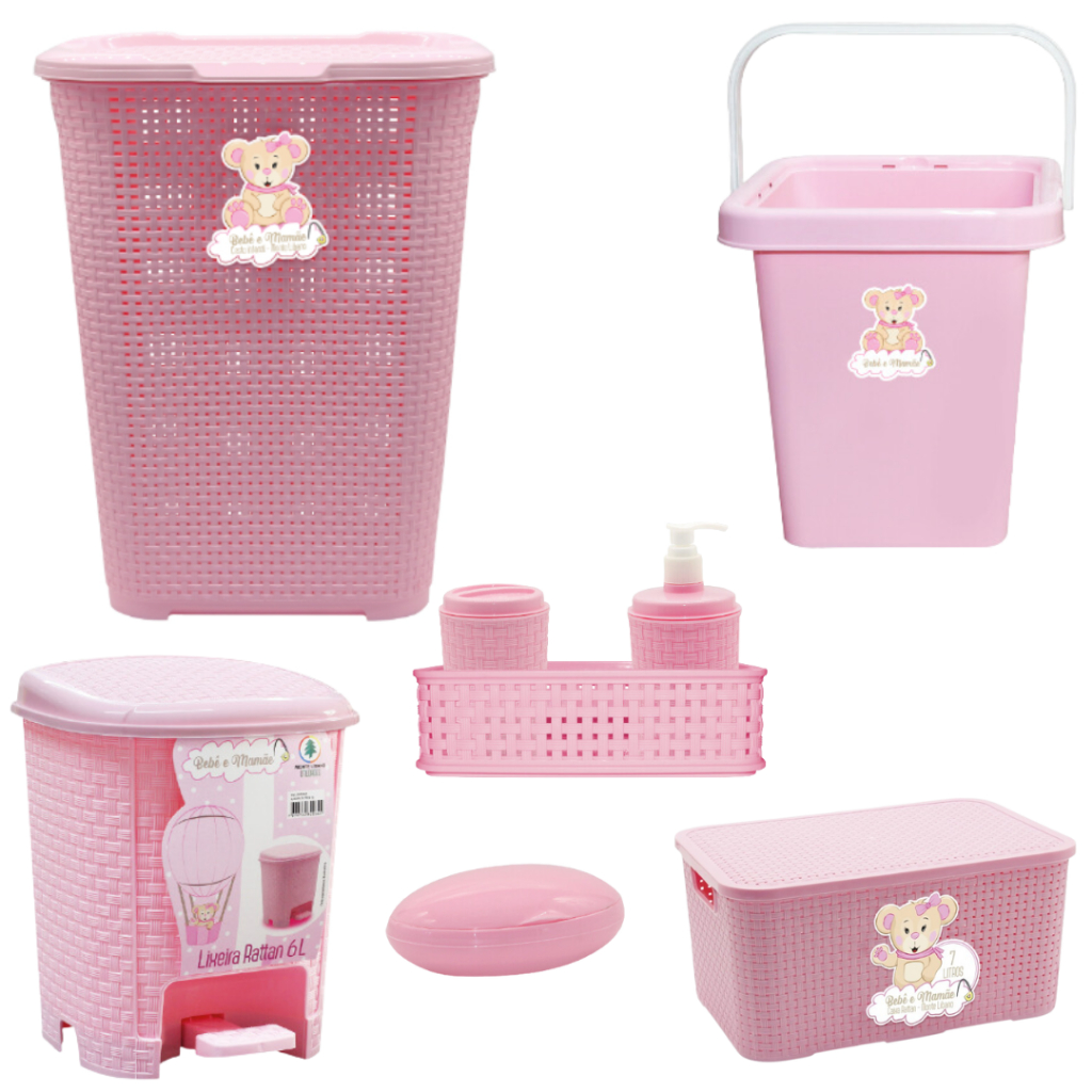 KIT CESTO ROUPAS QUARTO BEBÊ ORGANIZADOR INFANTIL RATTAN LIXEIRA BALDE CAIXA MULTIUSO KIT HIGIENE