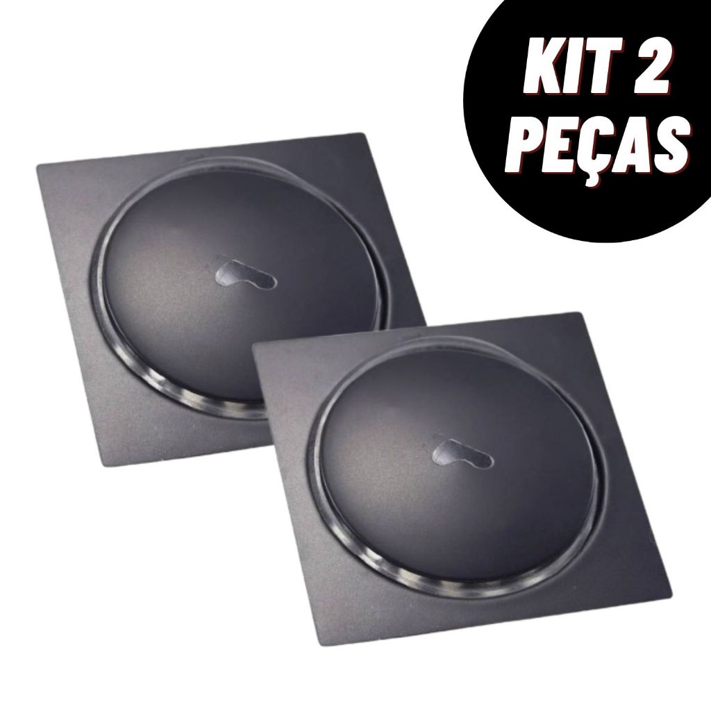 Kit Ralo Inteligente Click Quadrado Preto 10x10 15x15 Cm Inox Banheiro Lavabo Veda Cheiro