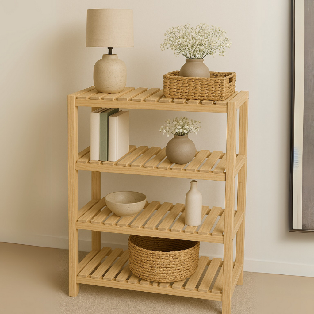 Estante Prateleiras de Madeira com 4 Prateleiras Pinus Maciço Armário Cozinha Sapateira