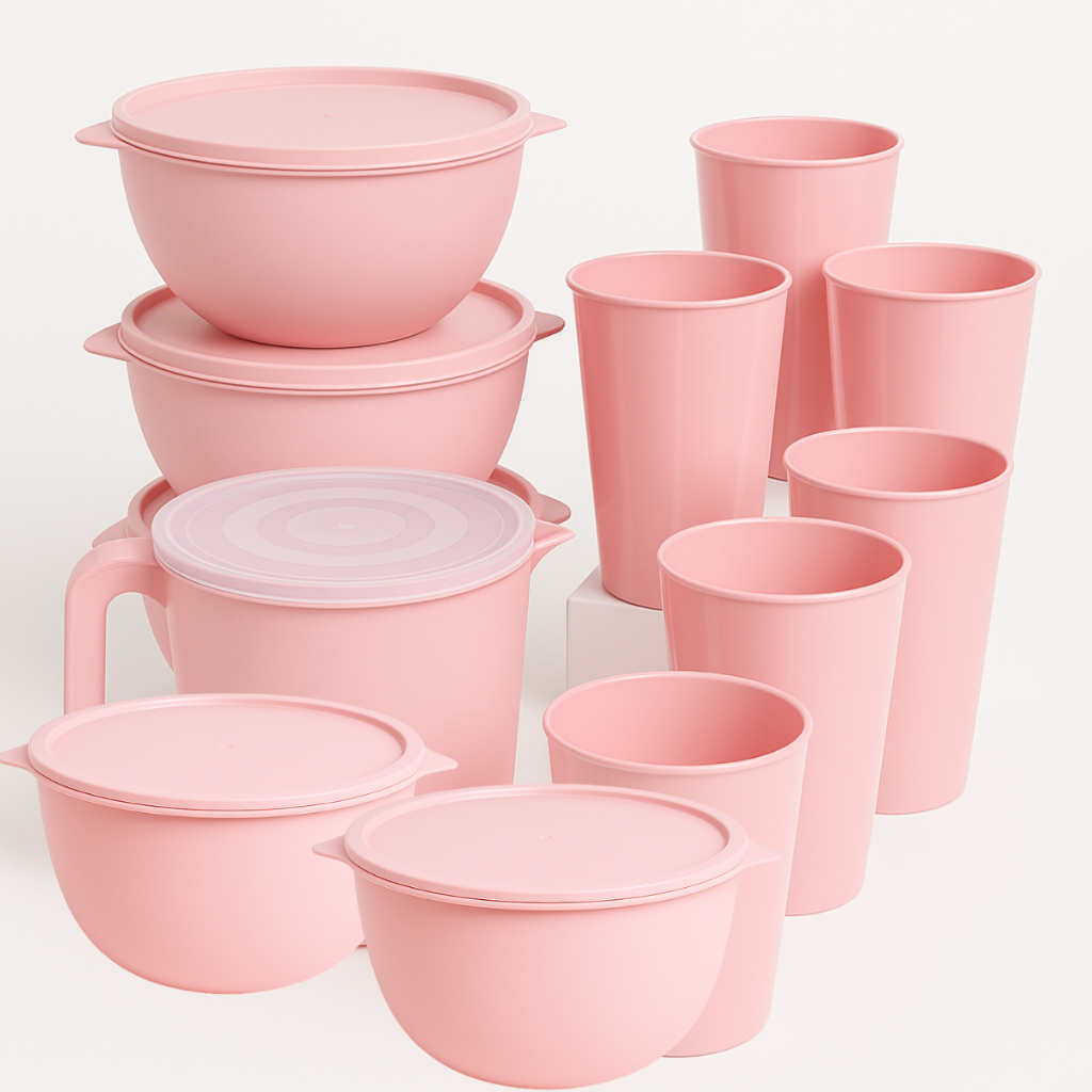 Kit 5 Potes +1 Jarra de Plástico + 5 Copos Alta Qualidade Vasilhas de Plástico