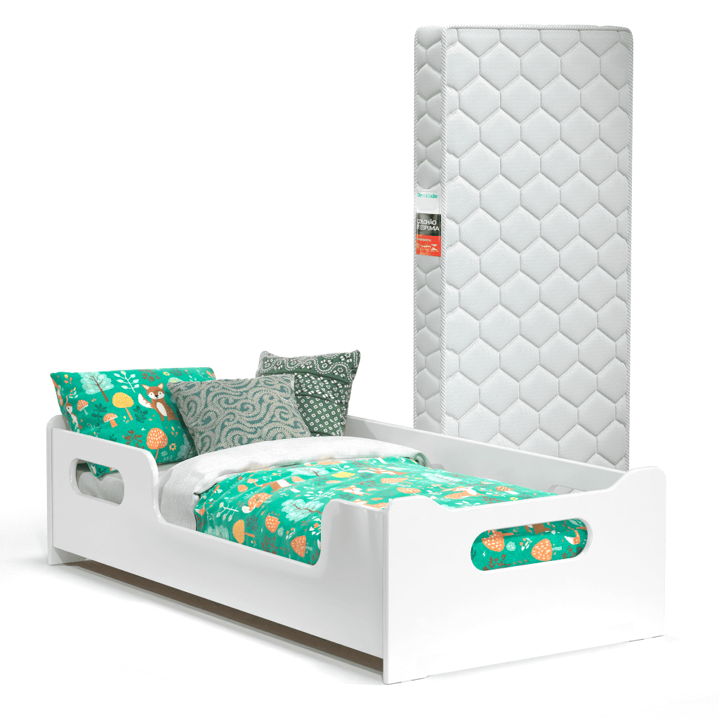 Cama Infantil Encanto com Colchão e Grades – Design Moderno e Seguro para Quarto Infantil MDF