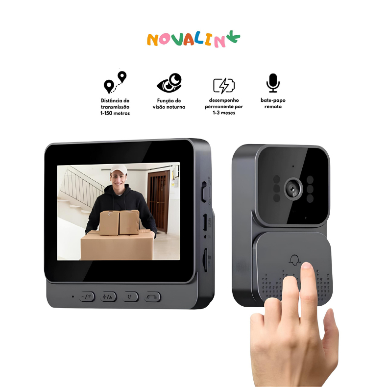 Campainha Sem Fio com Câmera e Intercomunicador de Vídeo – Tela de 4,3 e Visão Noturna Infravermelha