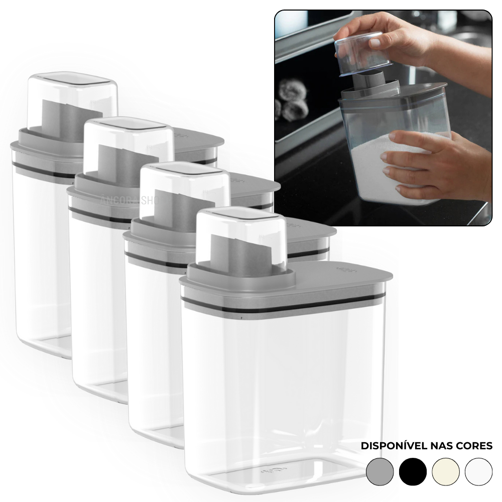 Kit 4un Dispenser Flow 1,5 Litros Porta Sabão Líquido Amaciante Alvejante Organizador de Lavanderia