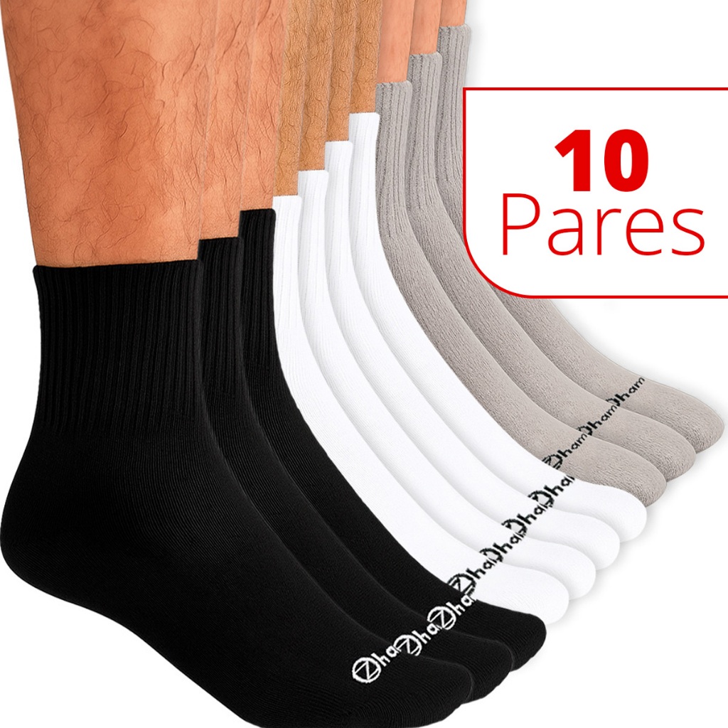 Kit 10 Pares Meias Zhamaro Cano Médio Algodão Meia Atoalhada Masculina Feminina Unissex Confortável Grossa Lupo