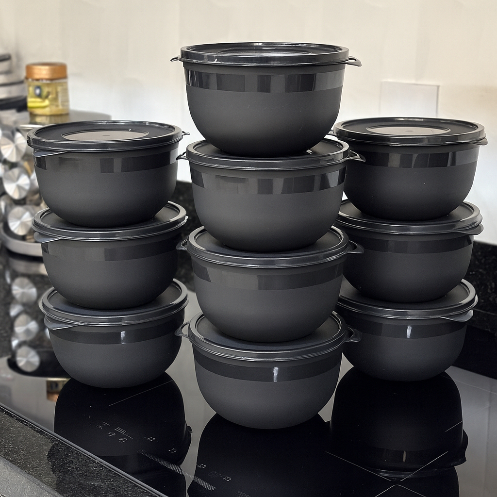 Kit 10 Potes Bowl 1300ml Plástico com Tampa – Marmita Cozinha, Freezer, Micro-ondas e Lava-Louças.