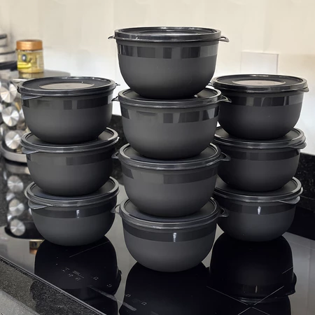 Kit 10 Potes Bowl 1300ml Plástico com Tampa – Marmita Cozinha, Freezer, Micro-ondas e Lava-Louças - imagem 1