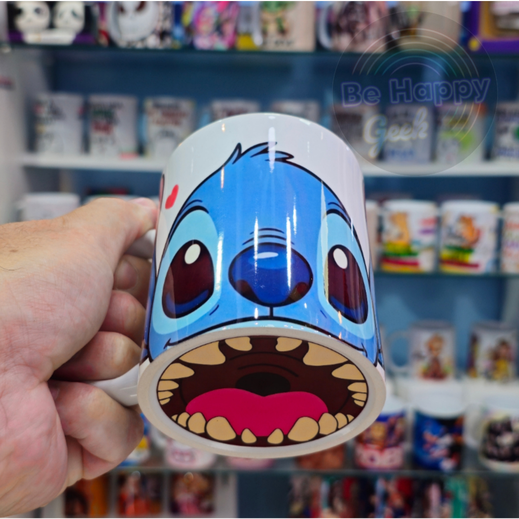 Caneca de Porcelana STITCH BOCÃO em baixo Personalizada COM CAIXINHA