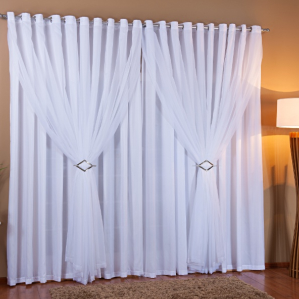 Cortina Luxo Voil com Forro em Microfibra Varios Tamanhos Cores Branca ou Palha