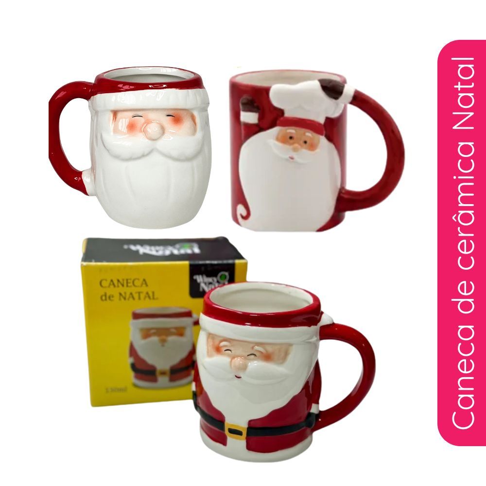 Caneca De Natal Ceramica Papai Noel Presente Natal 330 ml