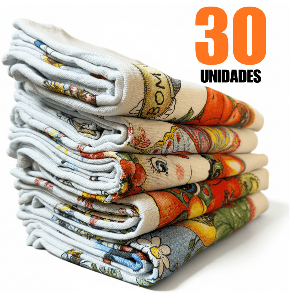 Kit Pano de prato atacado estampado com bainha 100% algodão