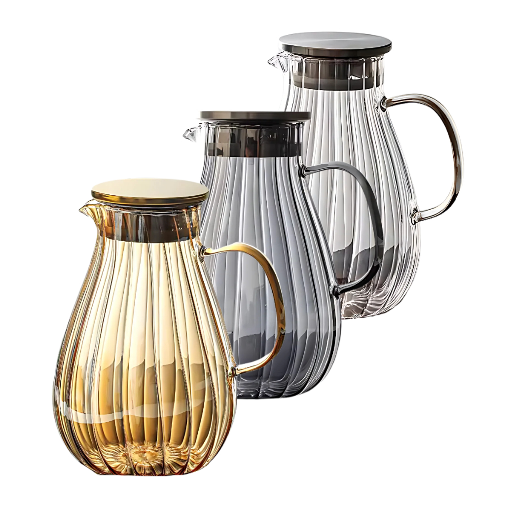 Jarra de Vidro 1,8L Borossilicato e Aço Inox Buffet Restaurante Cozinha Mesa Suco Água