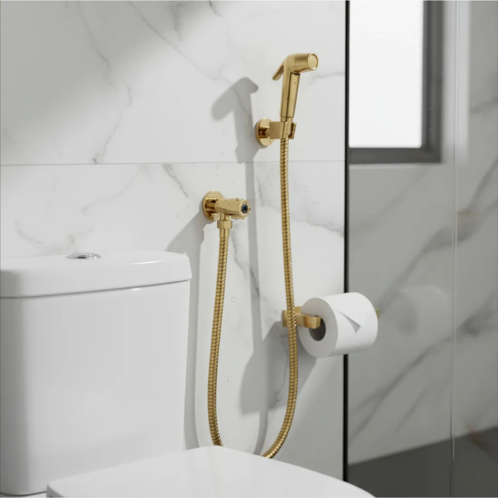 Ducha Higiênica Banheiro Completa Abs Luxo 1/4 Volta Cromada Preta Dourada Branca