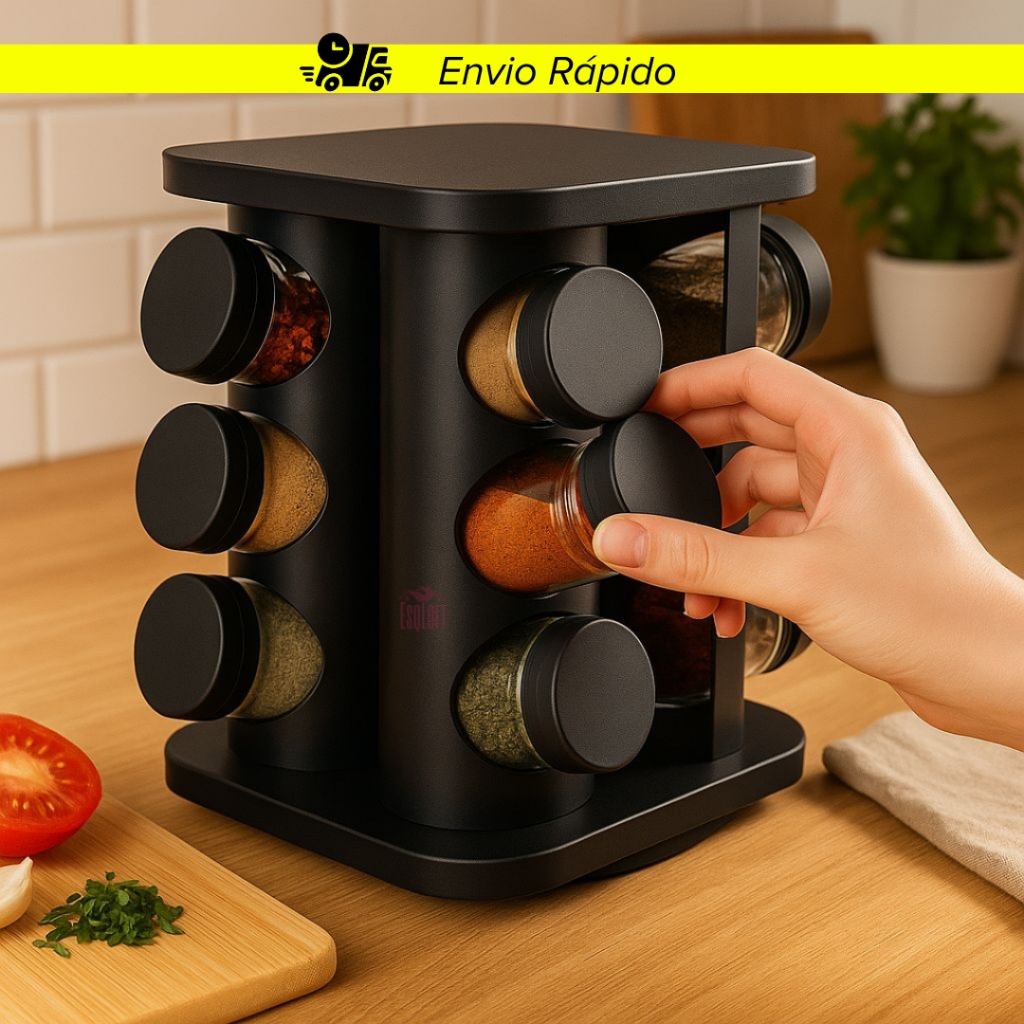 Porta Temperos Profissional Giratório 12 Potes Vidro OFERTA com Tampa Dosadora Condimentos Imediato