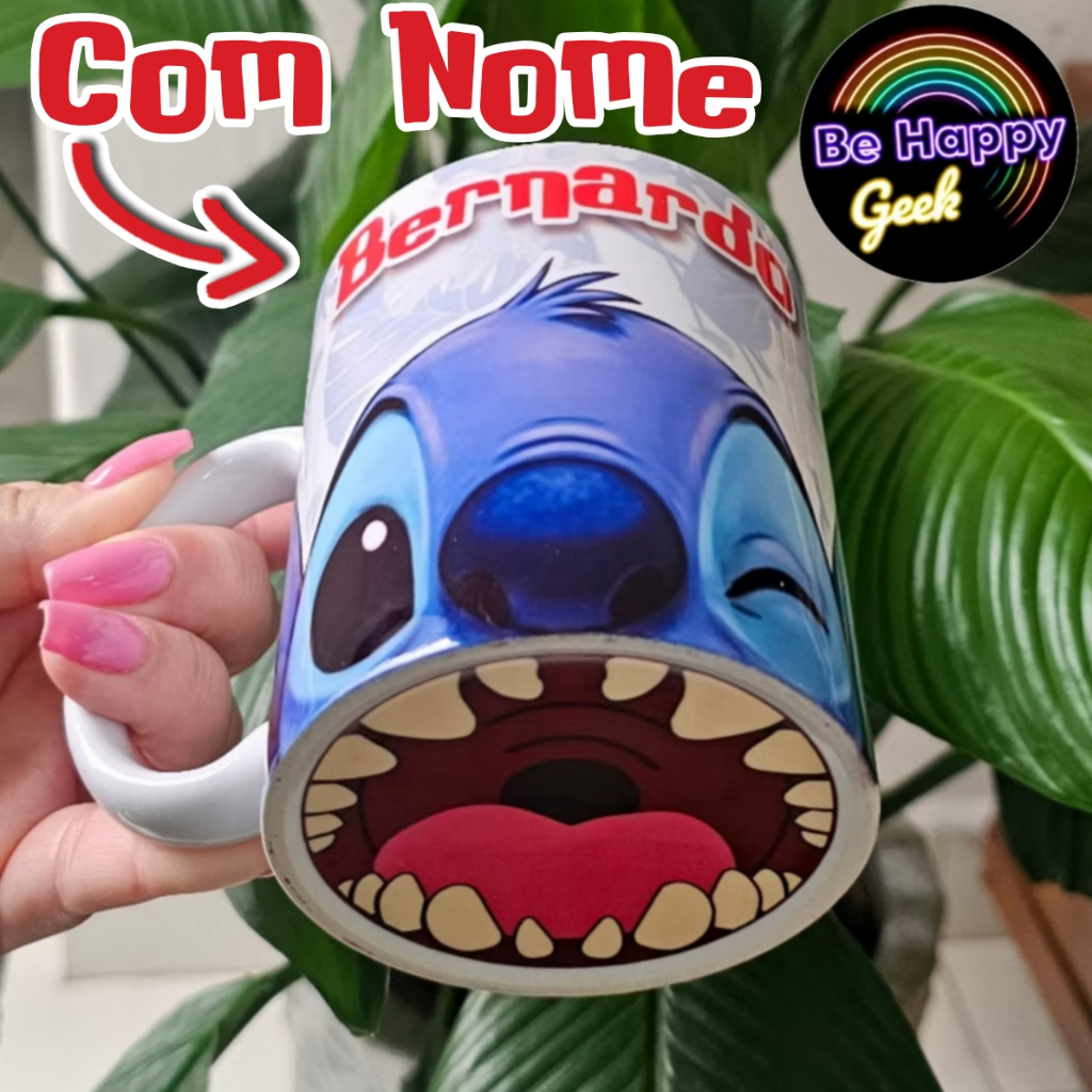 Caneca de Porcelana STITCH BOCÃO com NOME e COM CAIXINHA