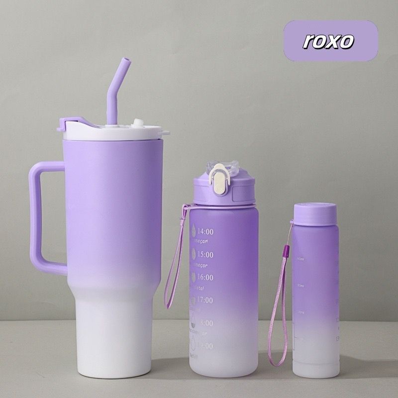 Kit 3 Garrafa Copo Tendência Agua Squeeze Com Adesivos Lembretes beber Agua