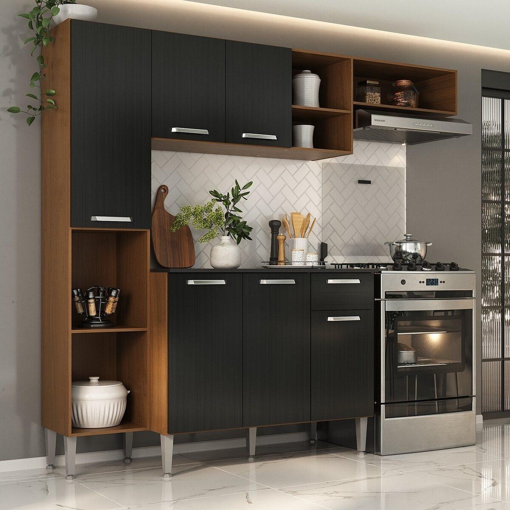 Armário de Cozinha Compacta Smart Multimóveis MP2220 6 Portas e 1 Gaveta