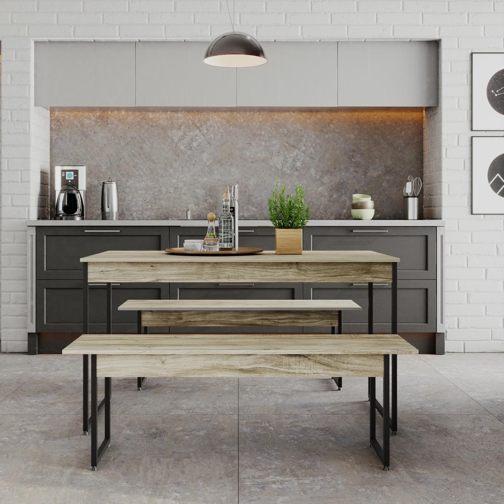 Mesa de Jantar com 2 Bancos Estilo Industrial TUB 