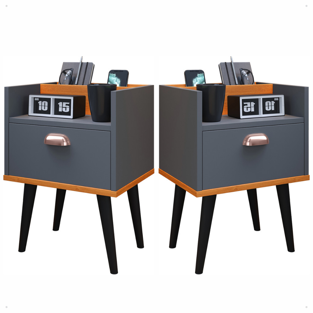 KIT 2 Mesa de Cabeceira com Gaveta Retrô Milena com Puxador Concha Varias Cores