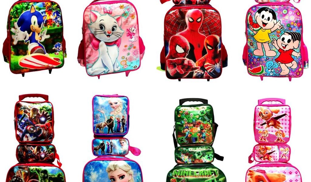 Mochila Escolar Infantil Kit Com Lancheira E Estojo Menino e Menina Impermeável de Carrinho