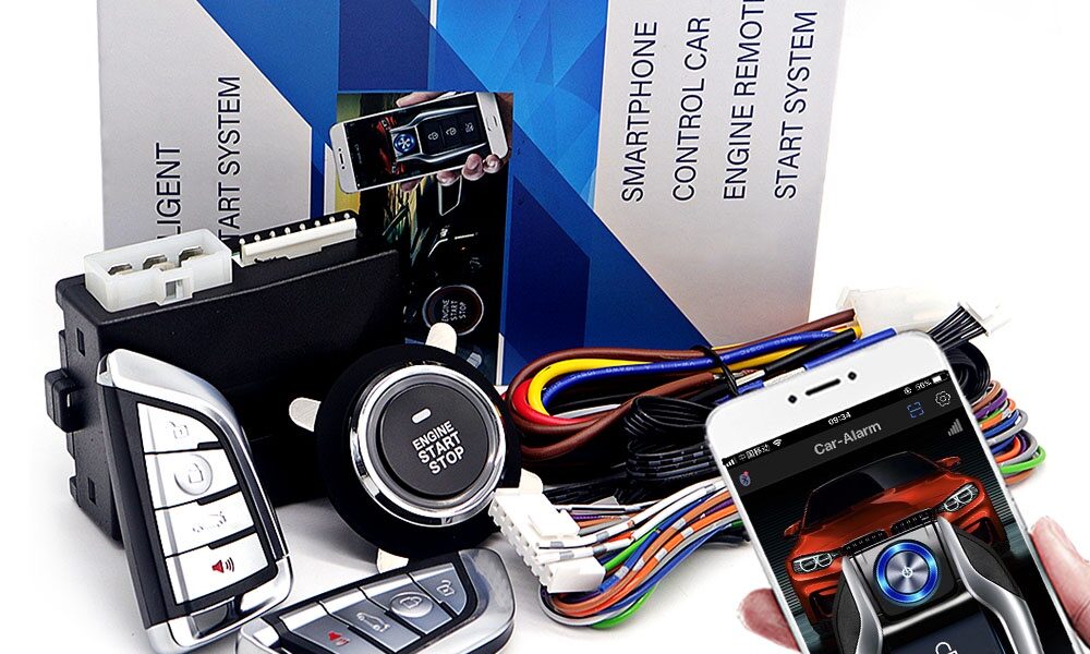 Alarme de carro com partida remota e botão de partida do motor, aplicativo inteligente, sistema de parada e partida remota para carros, sistema de partida por pressão do motor com ignição automática remota