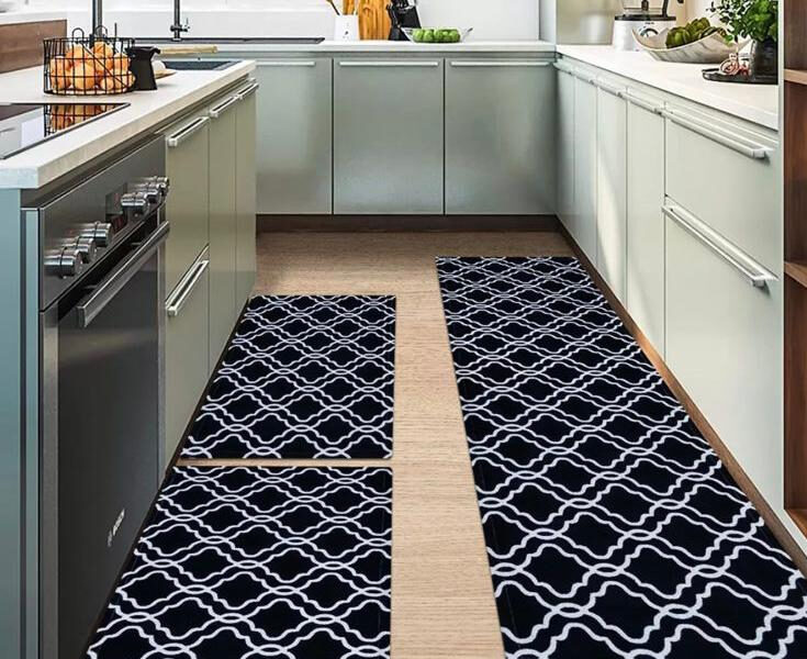 Jogo de passadeira de cozinha tapete em jacquard antiderrapante 3 peças decoração impecável