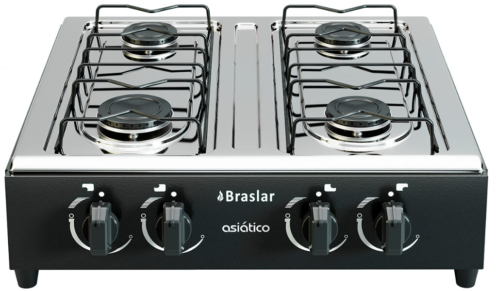 Fogão Cooktop De Mesa Portátil A Gás 4 Bocas Braslar Preto