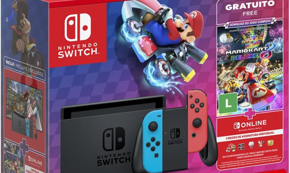 Console Nintendo Switch 32GB + Mario Kart 8 Deluxe - Vermelho/Azul