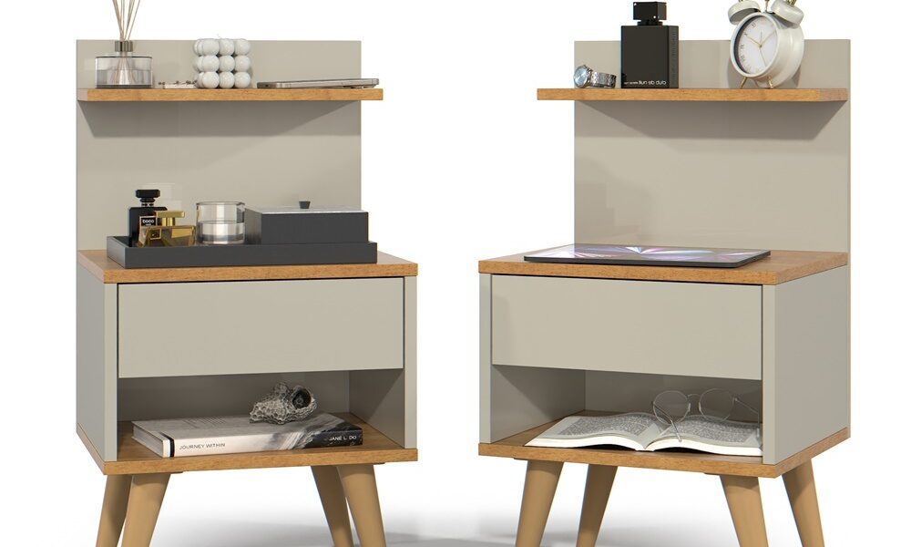 Kit com 2 Mesa de Cabeceira Retrô Com 1 Gaveta Sleep Decor