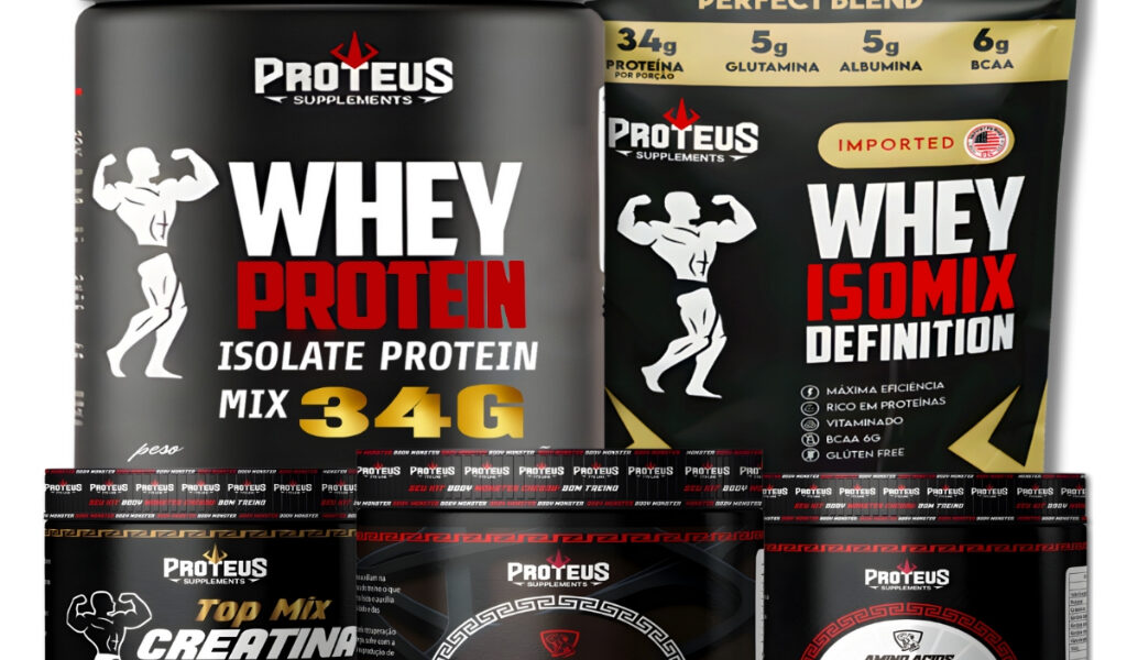 Kit Suplemento em pó Proteico 1kg + Creatina 300g + Pré Treino + Bcaa - Extra pump Bodybuilder