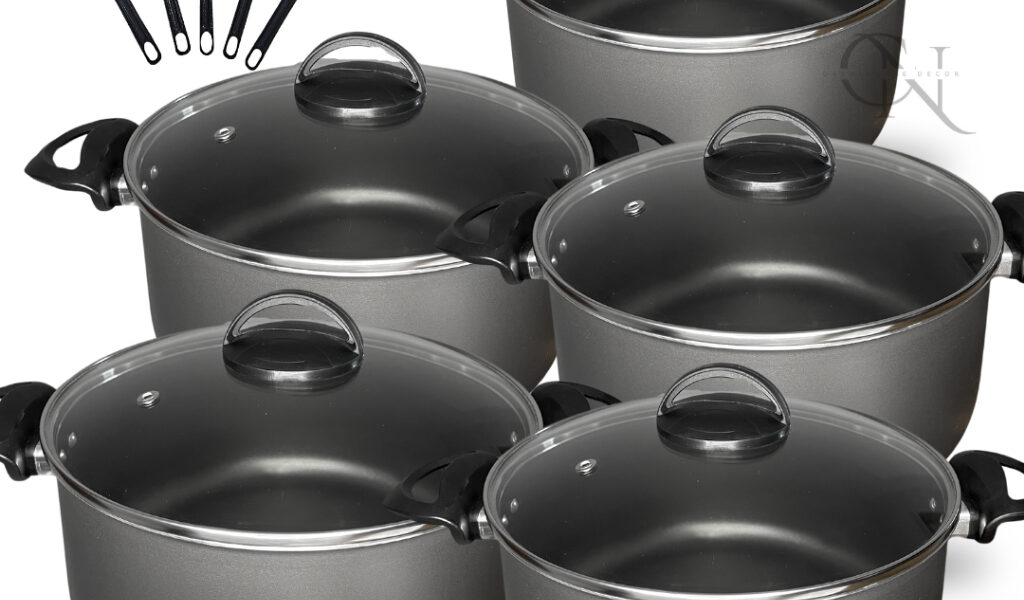 Kit Jogo de Panelas 10 peças Caçarolas Antiaderente Teflon com Tampa Vidro e Utensílios