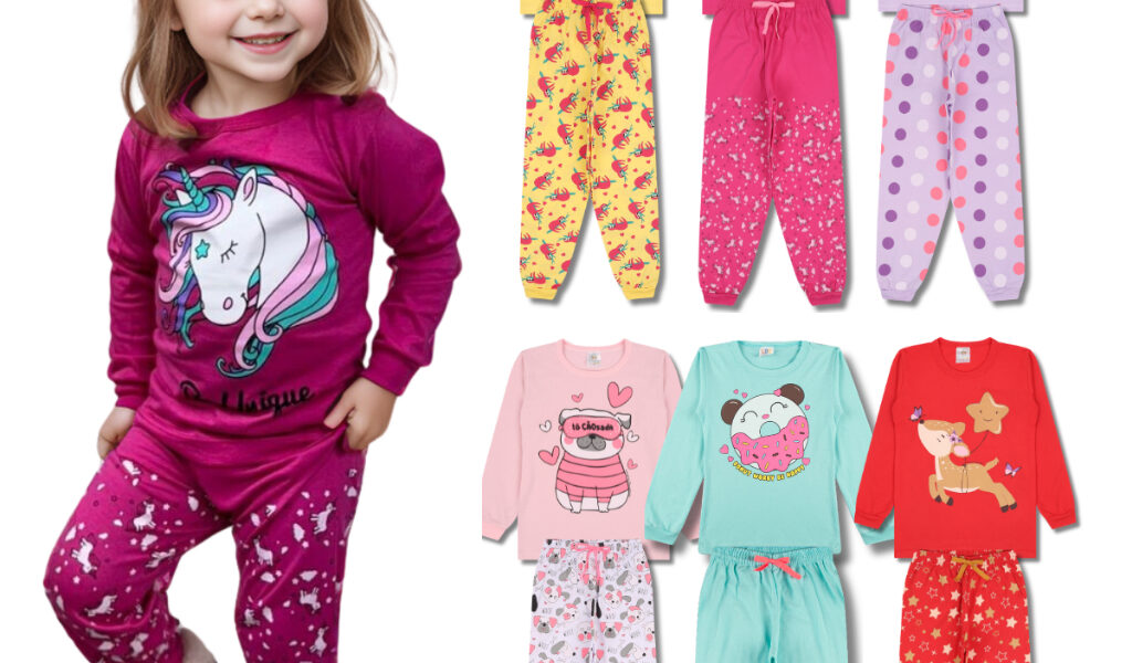 Kit 4 Peças Pijama Infantil Menina Manga Comprida Tamanho 1 ao 10