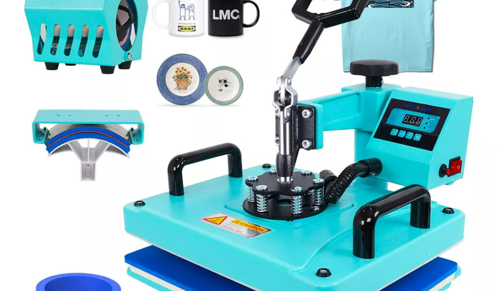 Combo 5 Em 1 Prensa Térmica De Sublimação Cor Azul Para Camiseta Chinelo Boné Mecolour