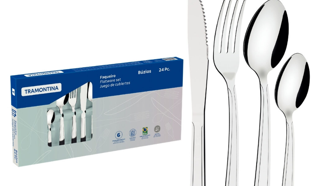 Kit Conjunto Jogo De Talheres Búzios 24 Peças Aço Inox Faqueiro Tramontina