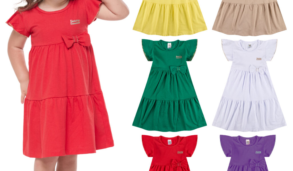 Kit 3 Vestido Infantil Menina Verão Três Marias 100% Algodão Com Laço - Kit Sortido Tamanhos 1 ao 12