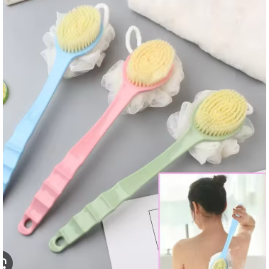 Escova Banho 2 em 1 Massagem Higiene Limpeza Pele Com Bucha Cabo Longo Banheiro Macia