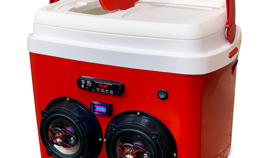 Caixa Termica 32l Cooler Tampa Alça Som Bluetooth Usb - Cores Vermelho Azul Bege Cinza