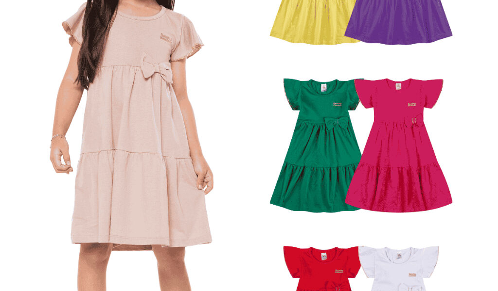 Kit 4 Vestido Infantil Menina Verão Três Marias 100% Algodão Com Laço ou 3 Vestidos Três Marias