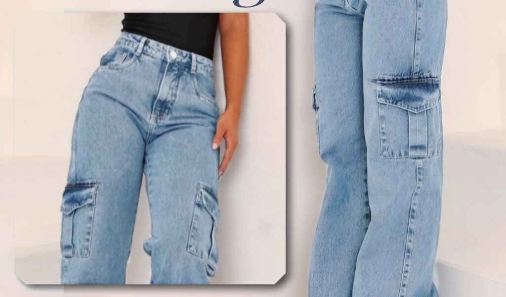 Calça Wide Leg CARGO Jeans Feminina Cintura Alta pantalona