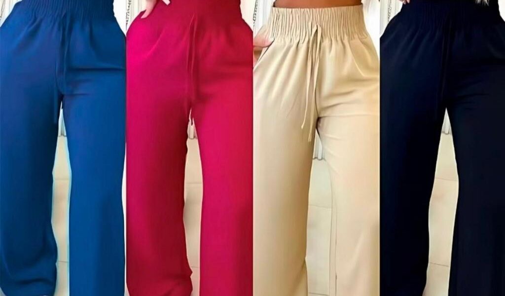 Calça Pantalona Feminina Cintura Alta com bolso tecido Duna Wide Leg Tendência