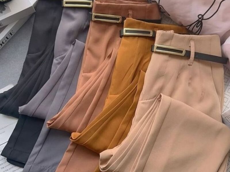 Calça Alfaiataria Feminina Cinto Cintura Alta Com Zíper Na Lateral