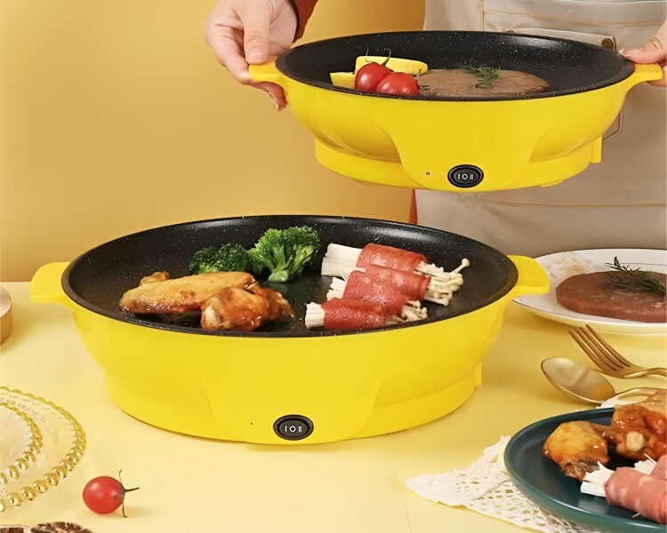 Frigideira Elétrica Antiaderente de Cozinha Portátil 220V e 110V Grill Panela Elétrica Chapa Grill