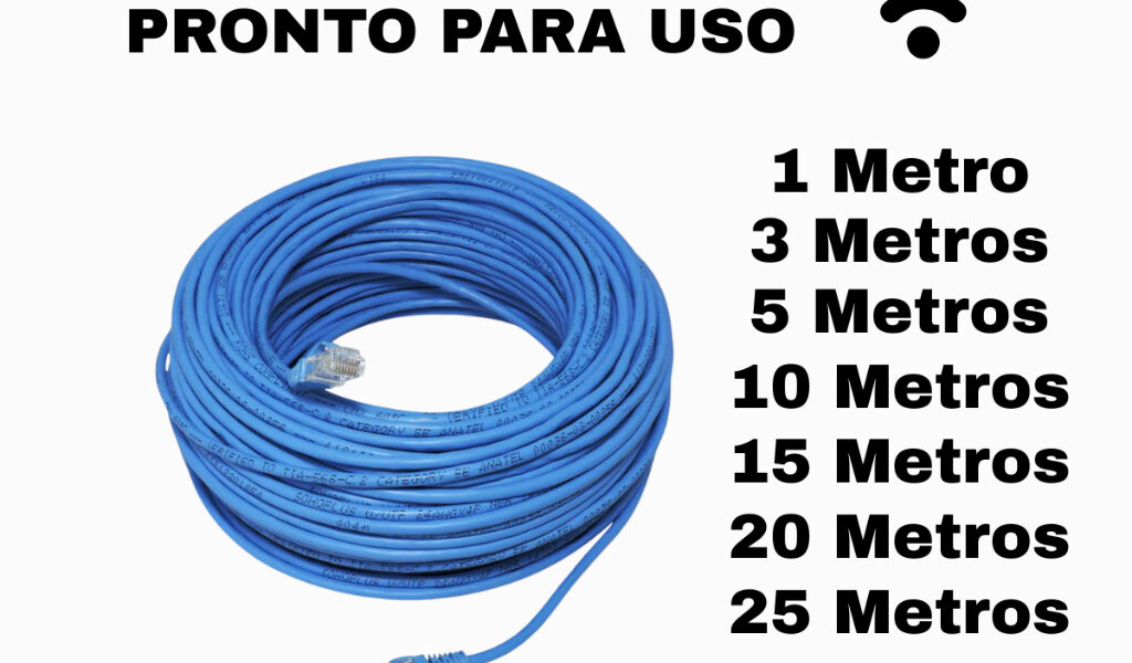 Cabo De Rede Azul RJ45 CAT5e Pc Notebook Roteador Smart Tv Video Game 1/3/5/10/15/20/25/30 Metros
