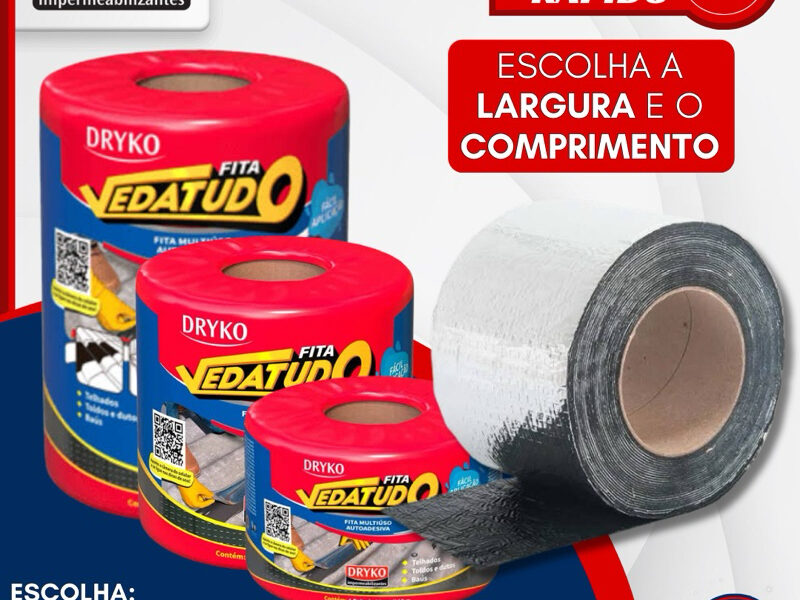 Fita Aluminio Vedação Vazamentos Veda Tudo Trincas Laje Telhado Telhas 10cm 15cm ou 20cm Dryco POR METRO