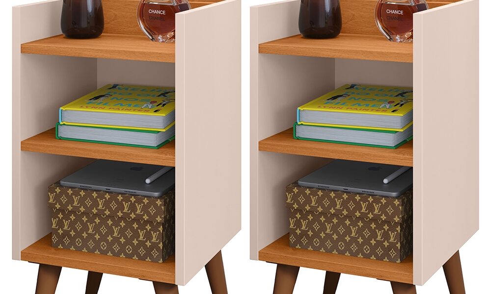 KIT 2 Mesa de Cabeceira Max com Porta Celular Retrô Criado Quarto com Prateleira Nicho Varias Cores